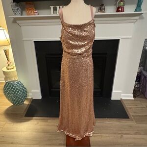 🌸 Christina Wu Celebration Rose Gold Sequin Gown – Style 22706 (Size 18)